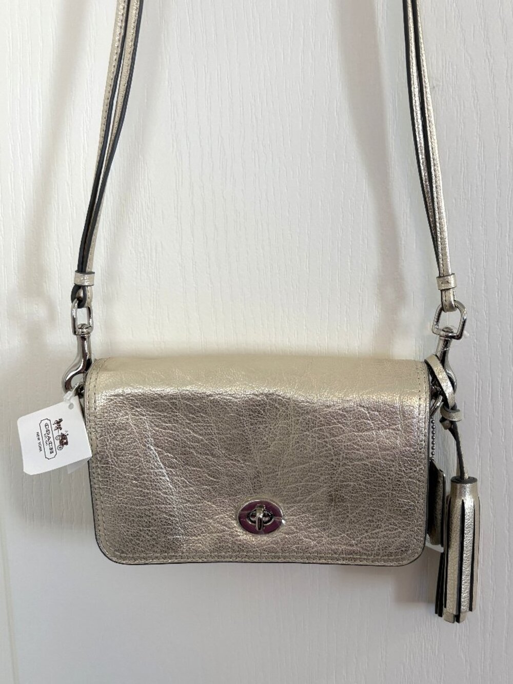 Coach Legacy Metallic Leather Penny Shoulder Bag Purse Crossbody 19908 Champagne